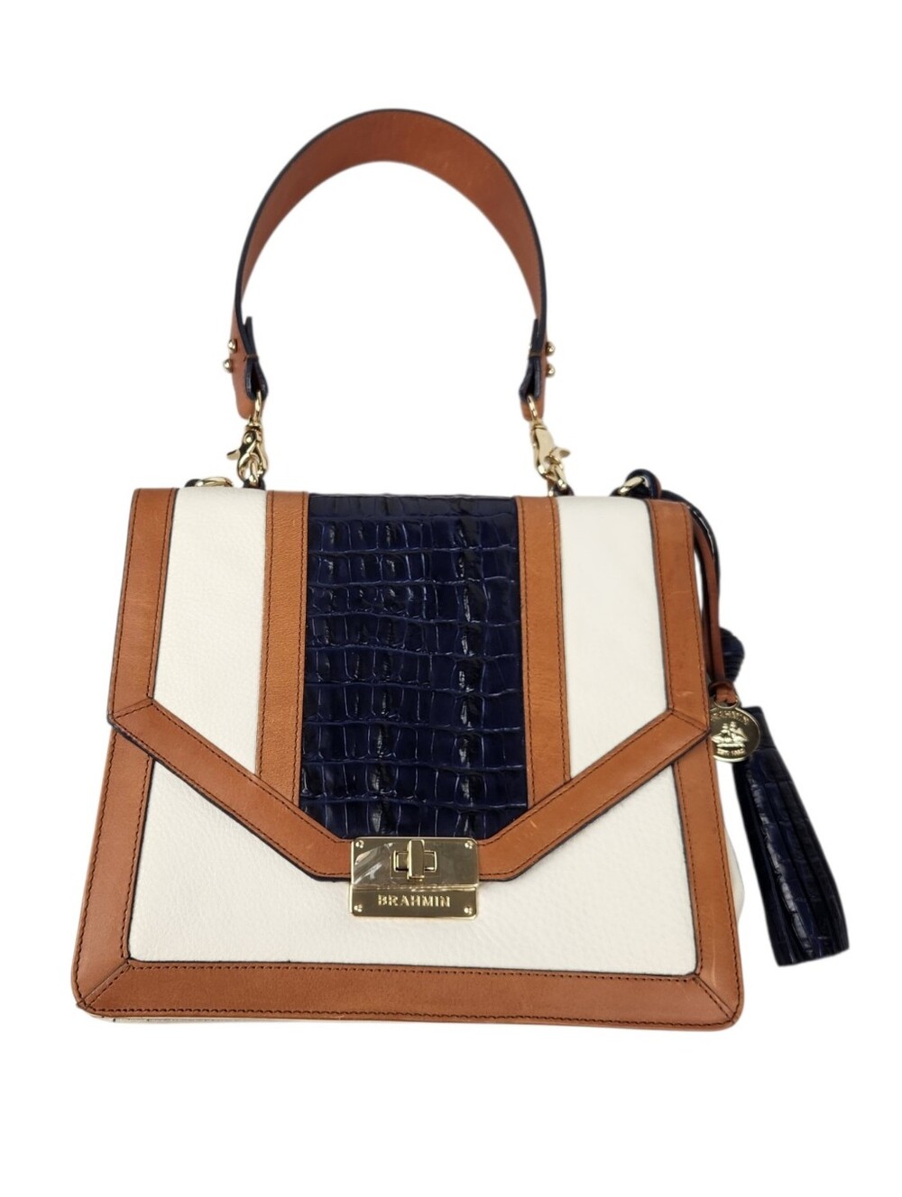 Brahmin Ophelia Creme Lady Vineyard Leather Blue Croc Shoulder Bag Handbag Purse